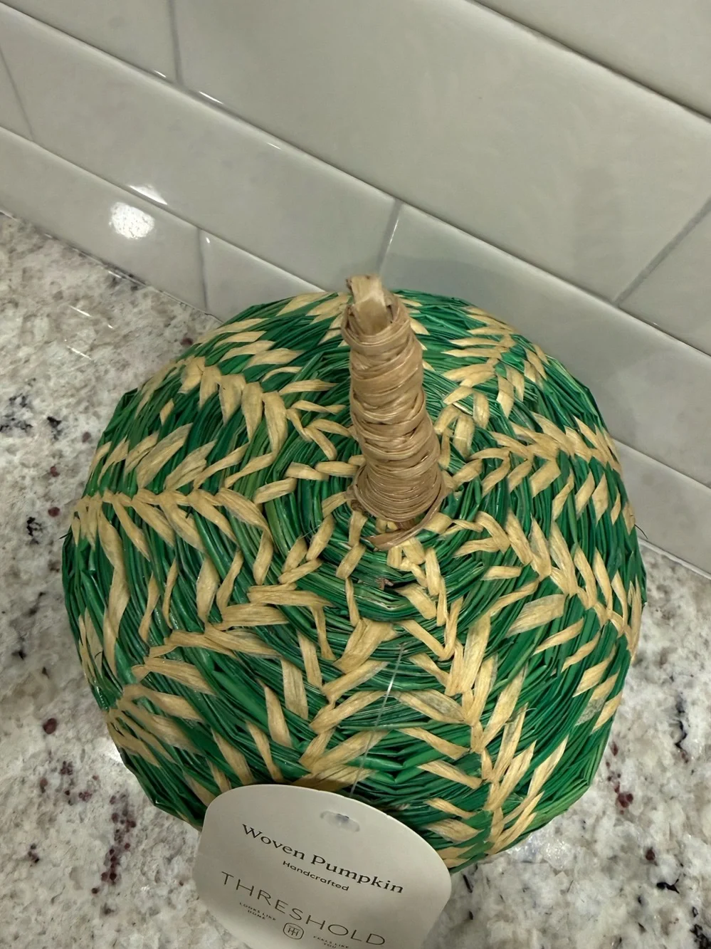 Threshold Fall Decor: Large Green and Natural Woven Decorative Pumpkin NWT